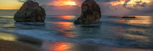 Kamienie, Plaża, Zachód Słońca, Morze