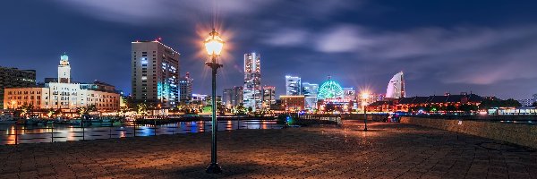 Japonia, Miasto, Yokohama, Latarnia, Nocą
