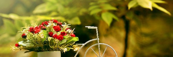Rowerek, Rozmycie, Drzewo, Kwiaty