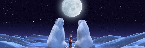 Księżyc, Gwiazdy, Polarne, Niedźwiedzie, Dwa, Zaspy, Coca-Cola, Noc, Zima