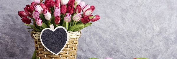 Tulipany, Papierowe, Kwiaty, Serce, Koszyk, Dekoracja