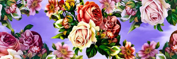 Różnobarwne, Grafika, Róże, Kwiaty