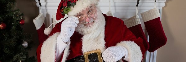 Mikołaj, Skarpety, Choinka, Ozdoby, Kominek