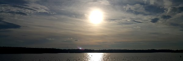 Niebo, Odbicie, Słońce, Jezioro