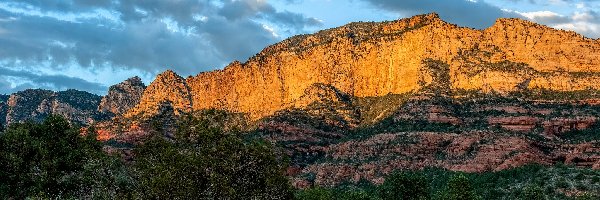 Skały, Góry, Kanion, Park Stanowy Slide Rock, Kanion Oak Creek Canyon, Stany Zjednoczone, Stan Arizona, Drzewa, Lasy