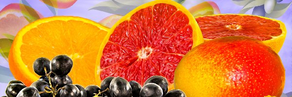 Owoce, Pomarańcz, Grejpfrut, Grafika, Winogrona
