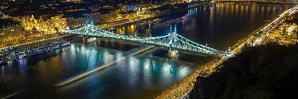 Most, Noc, Miasto, Rzeka