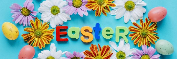 Wielkanoc, Easter, Napis, Pisanki, Kwiatki