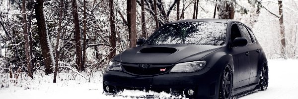 Czarny, Subaru, Samochód, Las, Śnieg