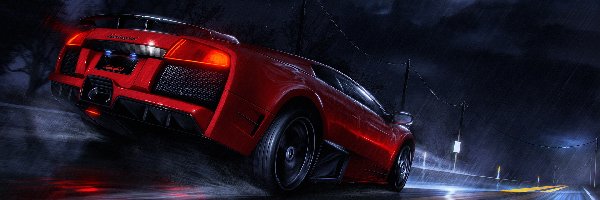 Lamborghini Murcielago, Noc, Ulica, Czerwony