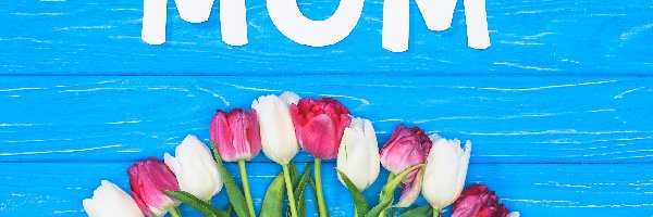 Niebieskie, Tulipany, Napis, Deski, Bukiet, Dzień Matki