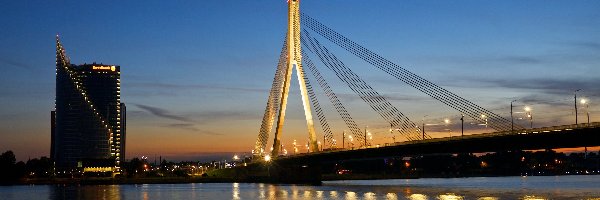 Most, Rzeka, Daugava, Vanšu Bridge, Ryga, Łotwa