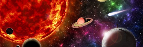 Słońce, Człowiek, Planety, Grafika 3D, Kosmos
