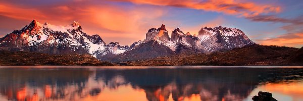 Góry, Wschód, Jezioro, Chile, Słońca
