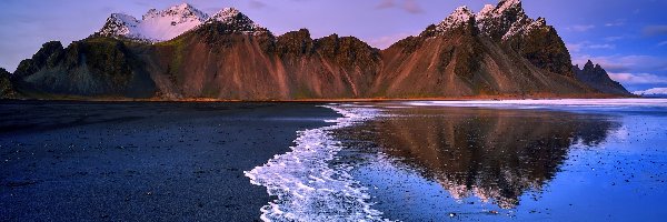 Morze, Plaża Stokksnes, Góry, Brzeg, Góra Vestrahorn, Islandia