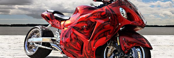 Chmury, Motocykl, Czerwony