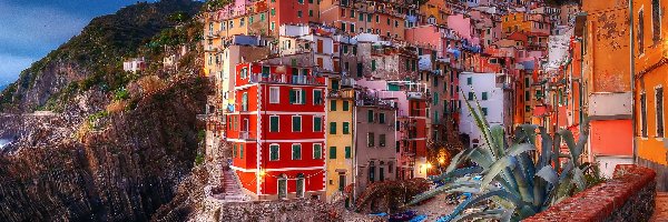 Włochy, Riomaggiore, Liguria, Domy, Wybrzeże