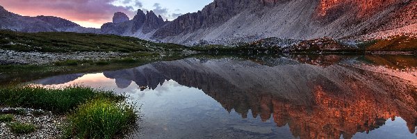 Chmury, Góra Paternkofel, Dolomity, Góry, Włochy, Roślinność, Jezioro Laghi dei Piani