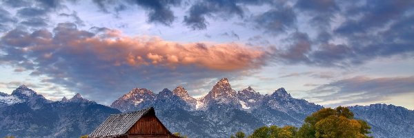 Drewniany, Park Narodowy Grand Teton, Góry Teton Range, Dom, Stan Wyoming, Stany Zjednoczone