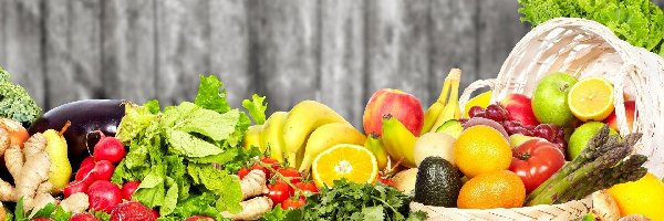 Truskawki, Owoce, Banany, Cebula, Kosze, Pomidory, Cytryna, Warzywa