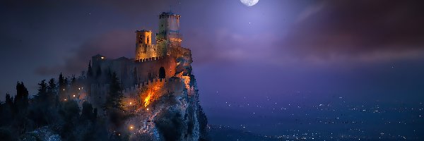 San Marino, Noc, Księżyc, Zamek