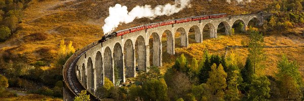 Wielka Brytania, Pociąg parowy, Szkocja, Wiadukt Glenfinnan, Tory