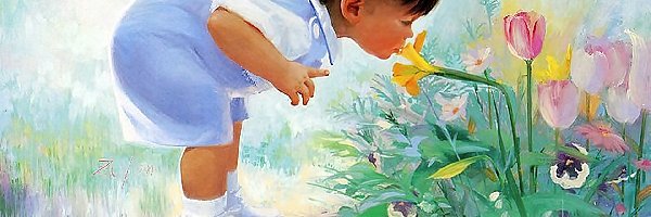 Ogród, Kwiaty, Dziecko