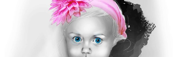 Różowa, Niebieskie, Oczy, Opaska, Dziewczynka, Paintography