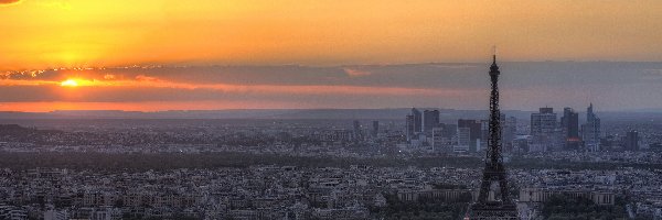 Paryż, Eiffla, Wieża, Słońca, Zachód