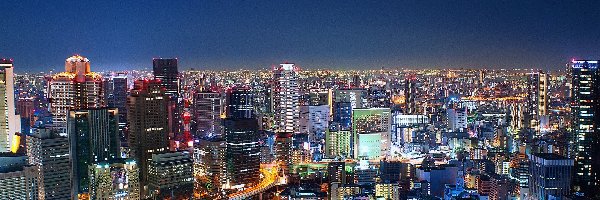 Osaka, Noc, Miasto, Japonia