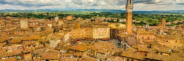 Włochy, Panorama, Miasta, Domy, Wieża, Toskania, Siena