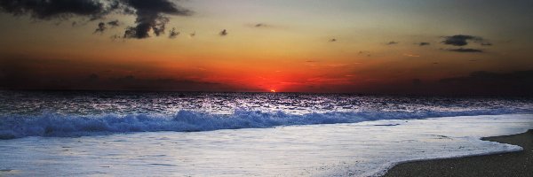 Zachód słońca, Fale, Plaża