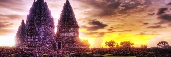 Świątynia, Dżungla, Prambanan, Indonezja, Chmury