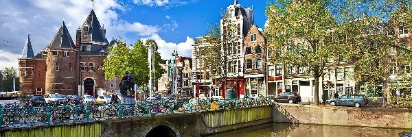 Most, Miasta, Kanał, Rowery, Panorama, Amsterdam