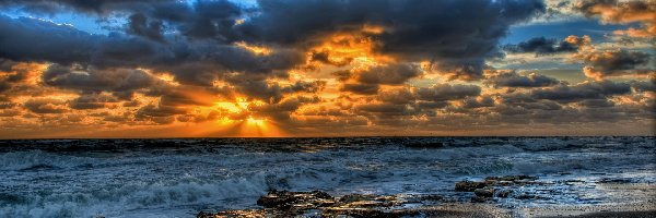 Zachód Słońca, Chmury, Ocean