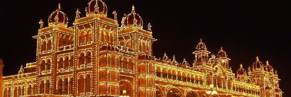 Pałac, Światła, Indie, Mysore