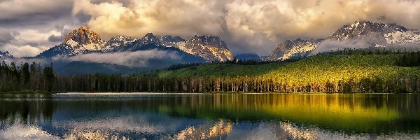 Jezioro, Góry, Chmury