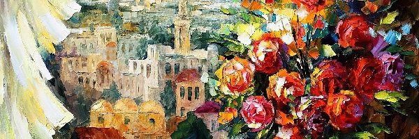 Obraz, Bukiet Kwiatów w Oknie, Leonid Afremov