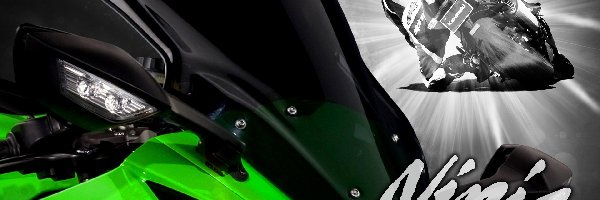 Kawasaki ZX-10R Ninja, Zielony, Motocykl, Motocyklista, Ścigacz