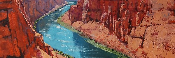 Rzeka Kolorado, Stany Zjednoczone, Stan Arizona, Obraz, Malarstwo, Kanion, Park Narodowy Wielkiego Kanionu