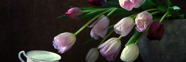 Filiżanka, Wazon, Tulipany