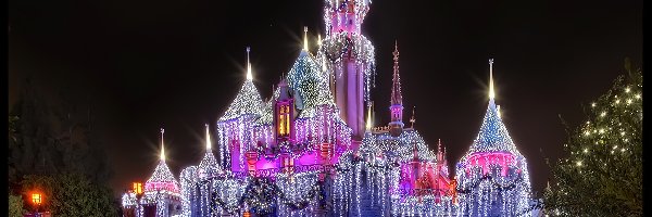 Światła, Disneyland, Zamek, Kolorowe