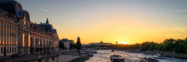 Francja, Zachód Słońca, Rzeka, Paryż