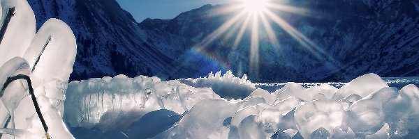 Góry, Lód, Słońce, Zima
