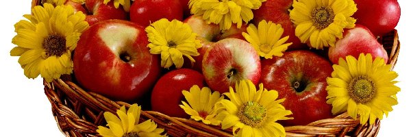 Jabłek, Margerytki, Żółte, Kosz