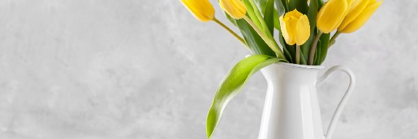 Kwiaty, Żółte, Bukiet, Dzbanek, Tulipany