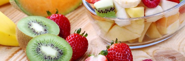 Truskawki, Owoce, Miska, Mango, Kiwi, Banany, Maliny, Sałatka