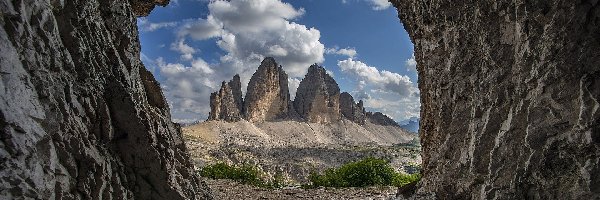 Góry, Grota, Włochy, Tre Cime di Lavaredo, Skała, Dolomity, Masyw, Jaskinia