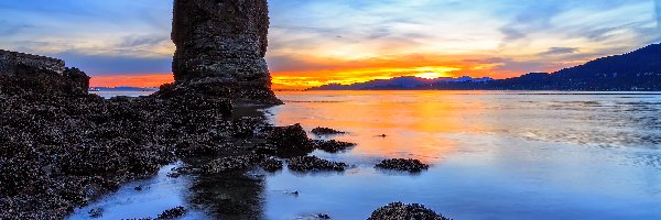 Stanley Park, Skały, Kanada, Vancouver, Wschód słońca, Punkt obserwacyjny, Siwash Rock, Morze