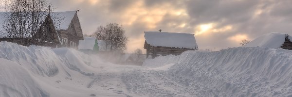Śnieg, Wieś, Domy, Zima